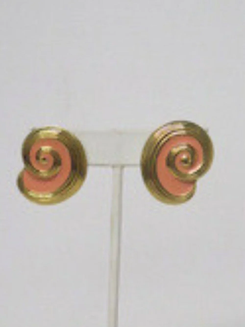 Vintage Gold Tone Coral Enamel Spiral Swirl Statement Earrings